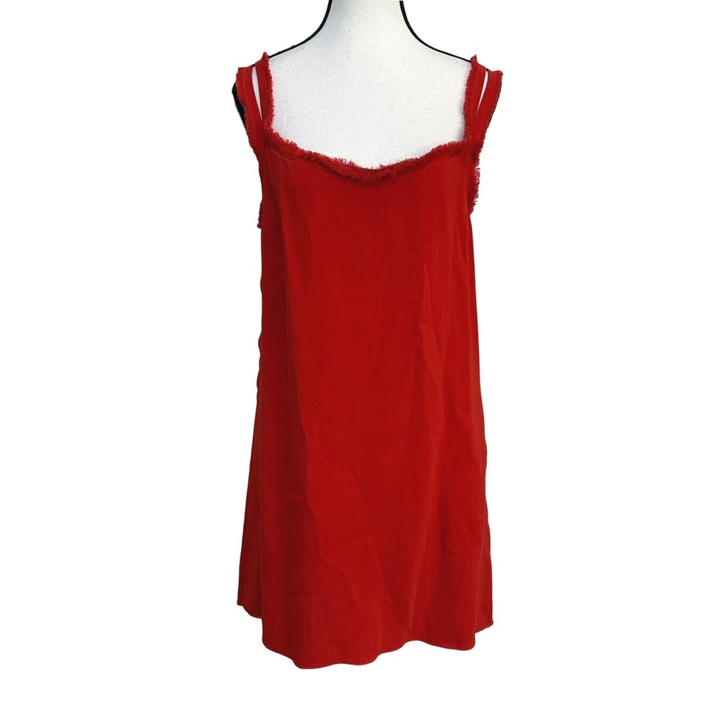 Lanvin Mini Red Shift Dress Women T42 US 10 Raw Edge Pocket Luxury Euro Summer